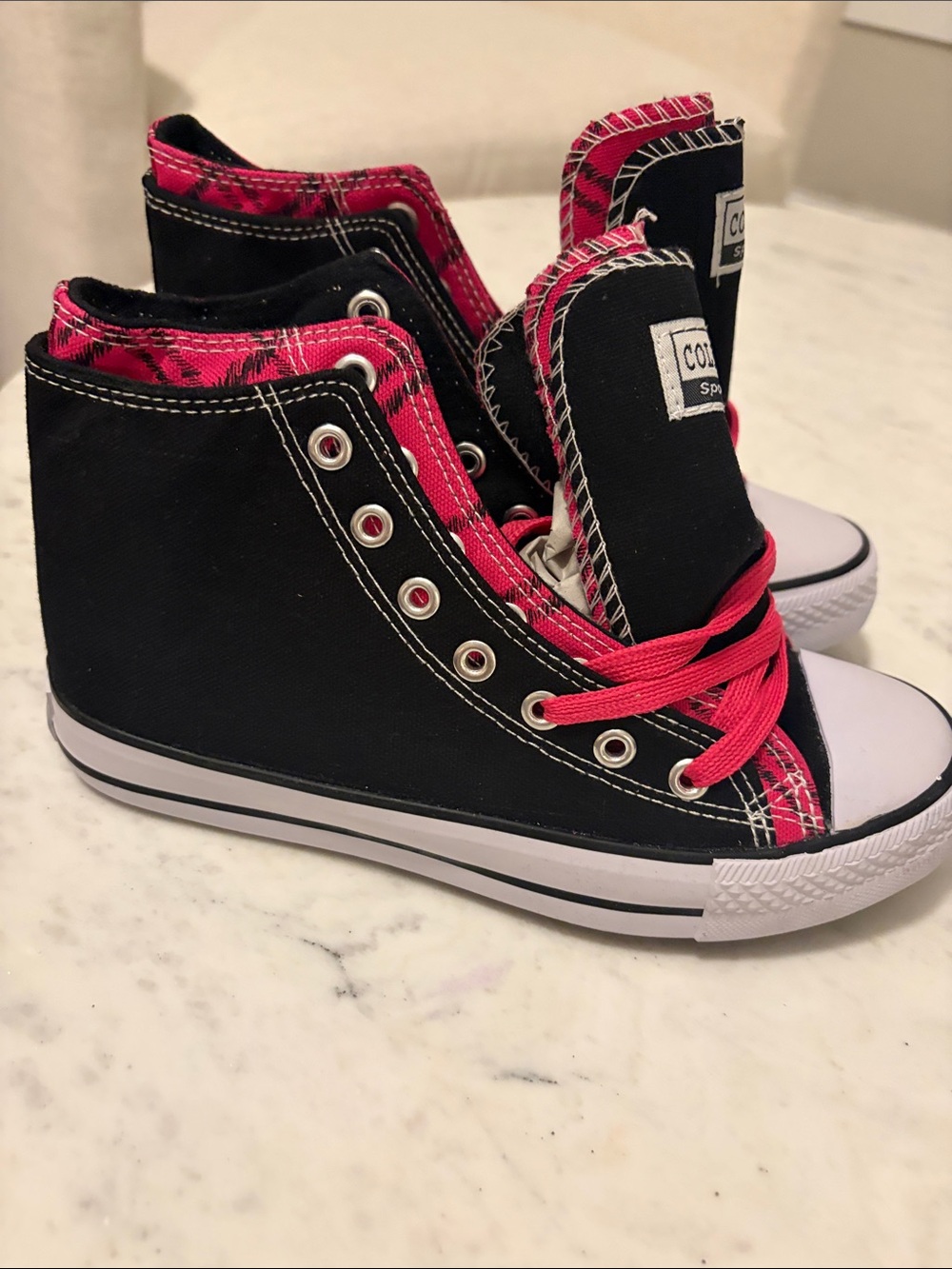 Kids Black High-Top Sneakers with Pink Trim